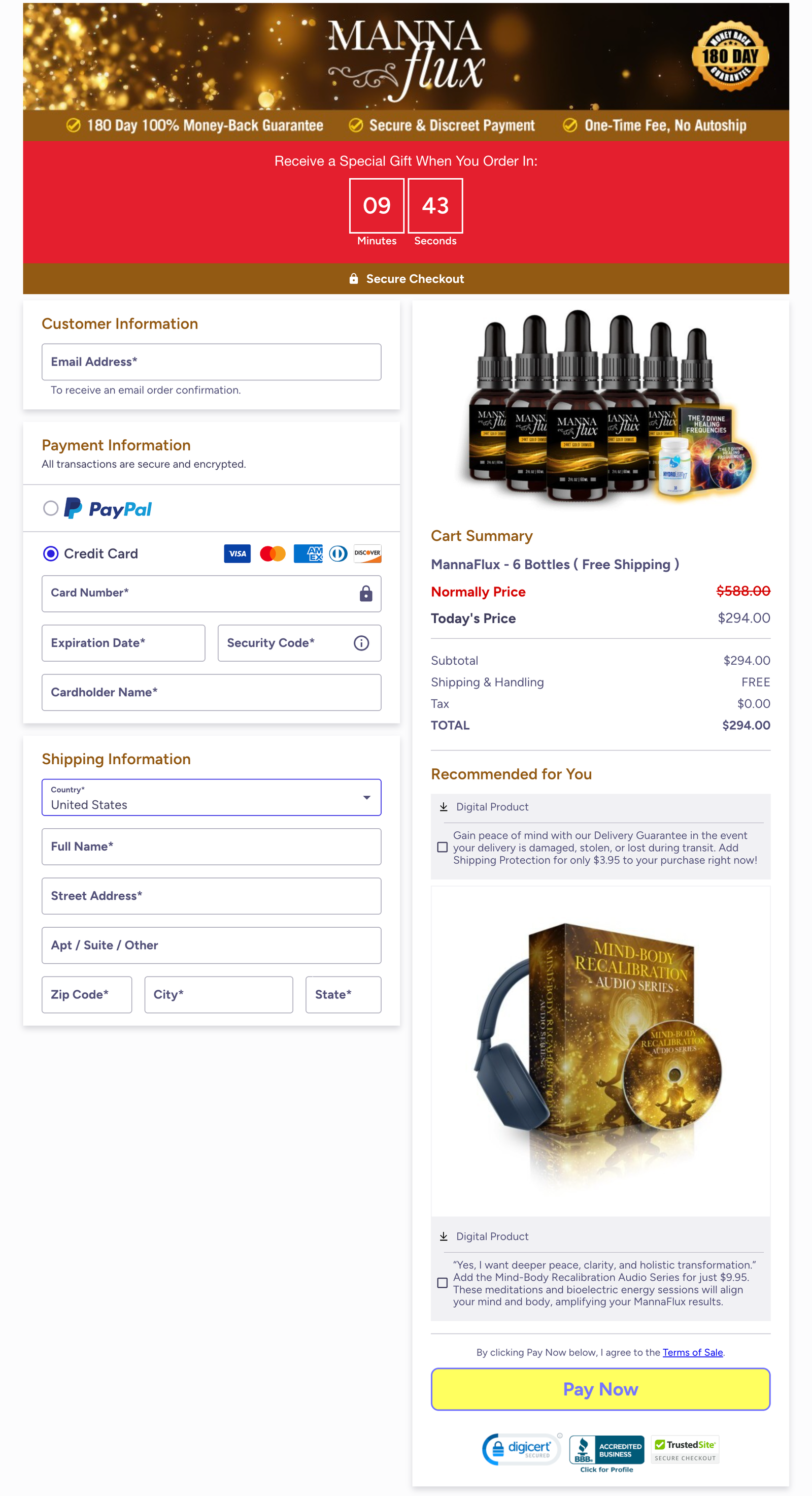 MannaFlux Official Website Secure Order Page